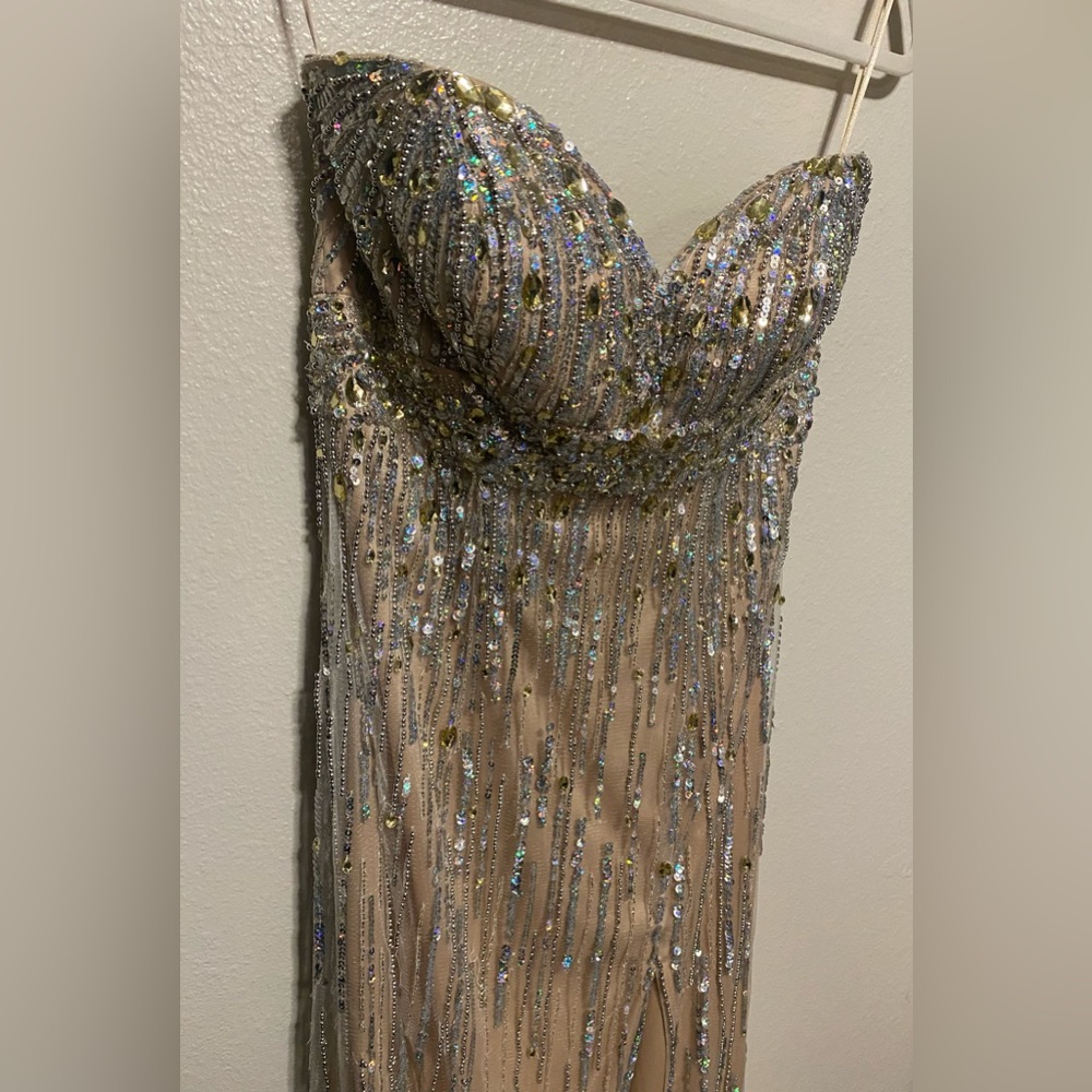 Jovani Strapless Gold Sequin Formal Gown Sweetheart Corset Dress Size 6 - Picture 6 of 11